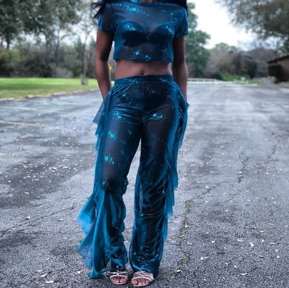 Women's blue 2-piece swimsuit cover-up - Picture 4 of 6